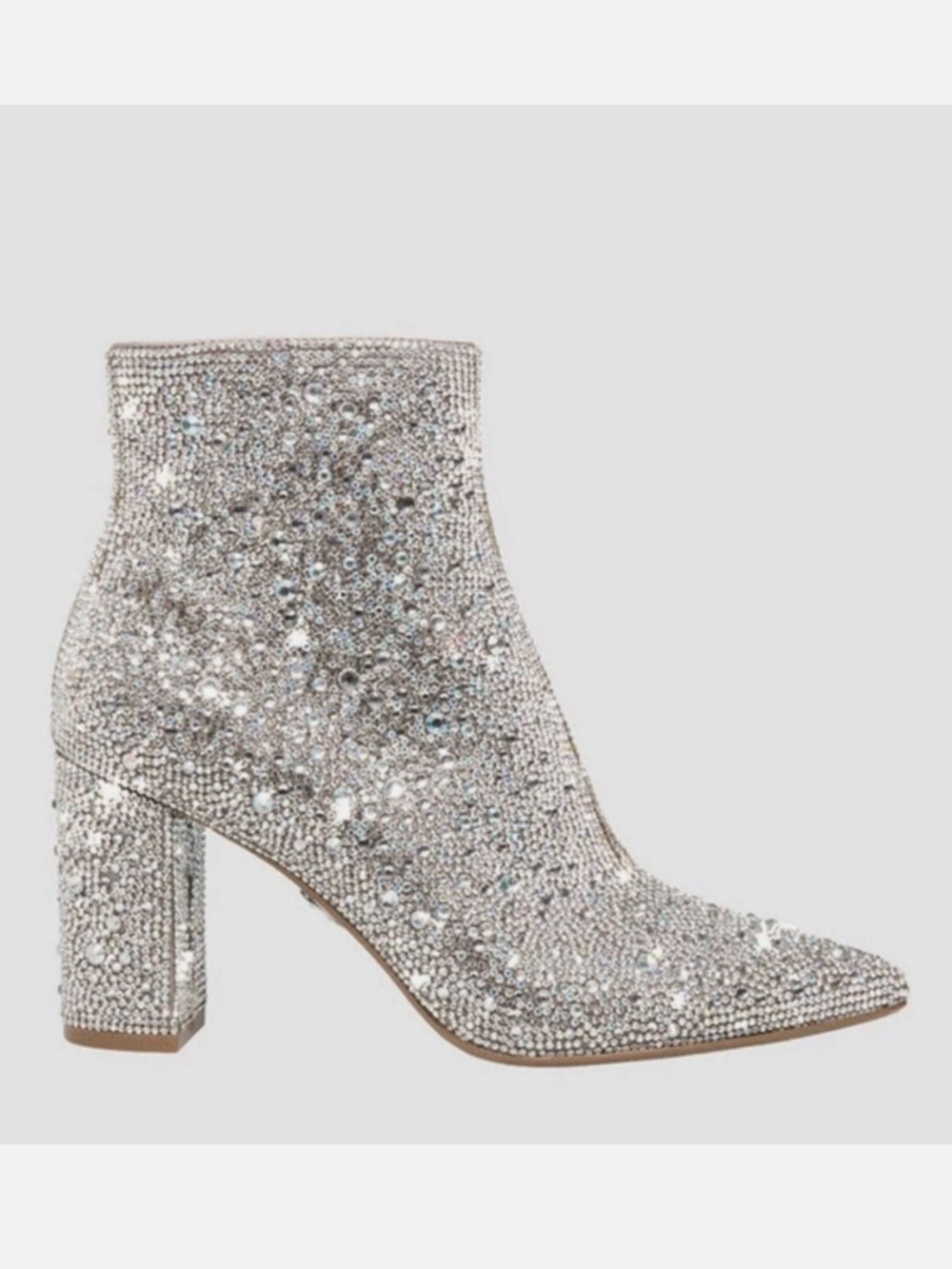 Betsy Johnson Silver Crystal Embellished Block Heel Ankle Boot 6.5